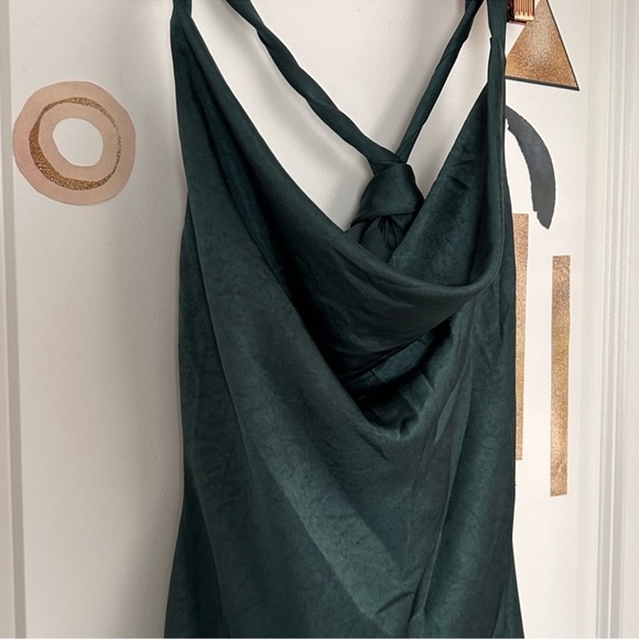 Selfie Leslie halter tie neck forest green draped silky mini dress - Picture 6 of 8